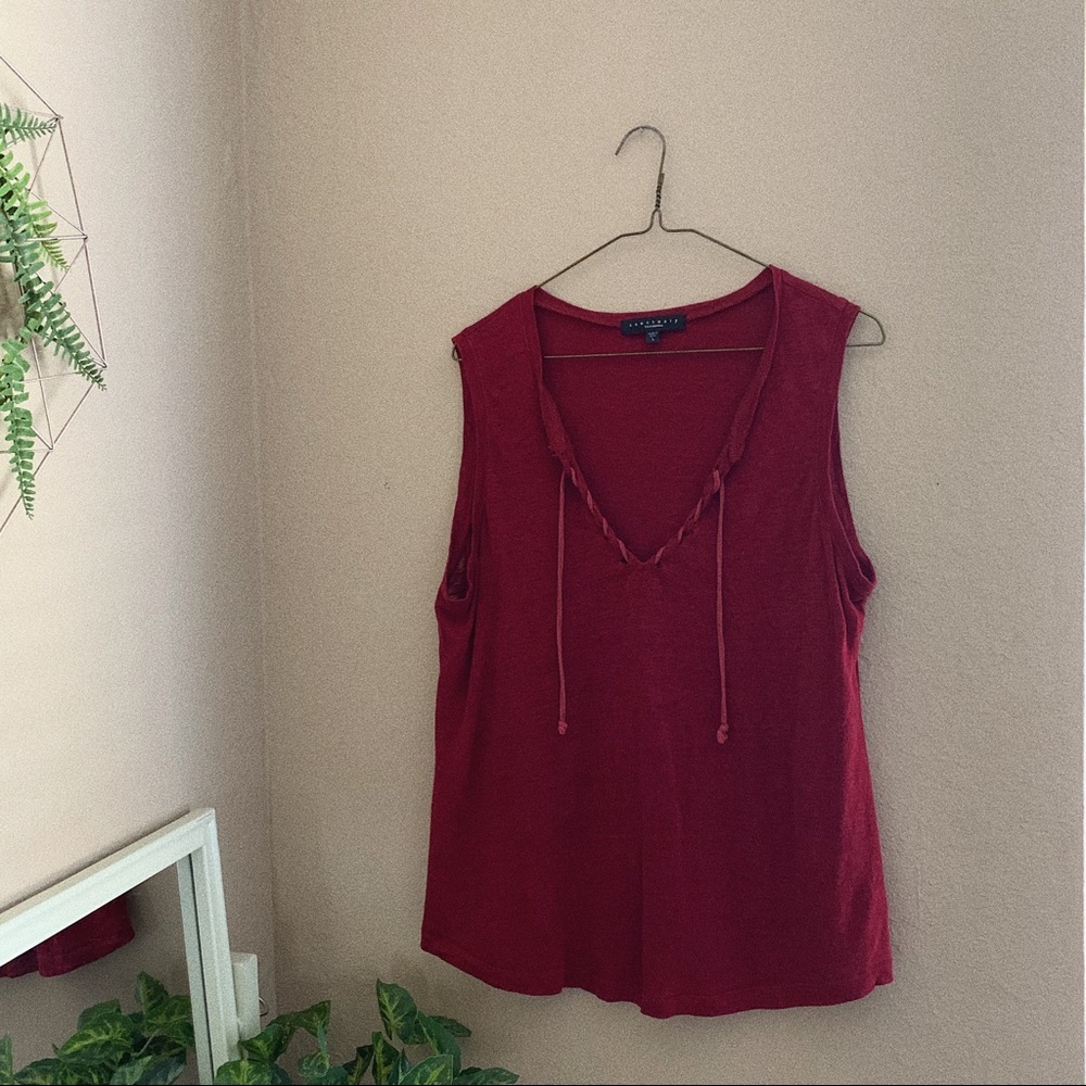 Sanctuary V Neck Tie Front 100% Linen Tank Top